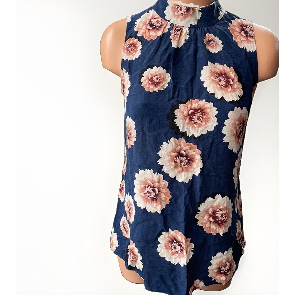 Emerson Rose Navy Blue Silk Floral Blouse Size XS Top Sleeveless